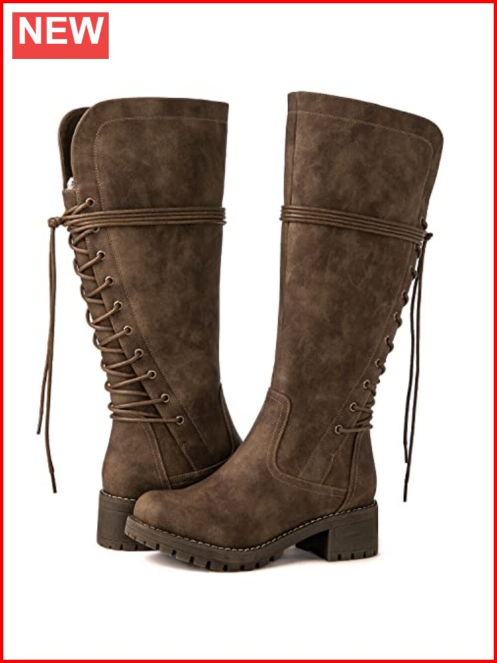 Women's Lace Up Back Knee High Vegan Faux Leather Boots